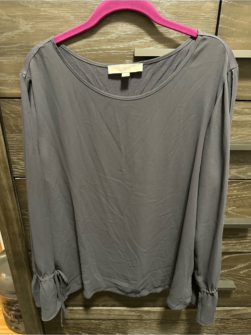 LOFT Long-Sleeve Tie Cuff Blouse in Gray